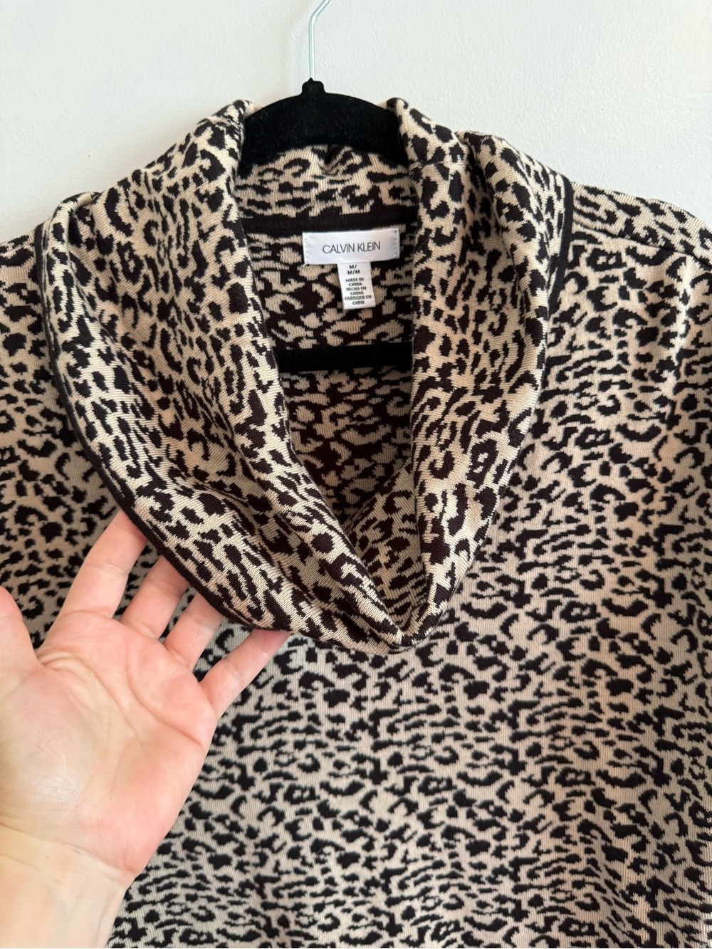 Calvin Klein Leopard Print Cowl Neck Sweater - Taupe & Black - Picture 3 of 9